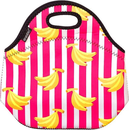 Allydrew Insulated Neoprene Lunch Bag - Stylish Zipper Tote with Bananas and Stripes Design