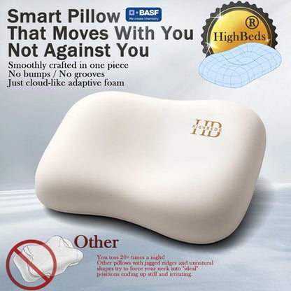 HighBeds Cervical Neck Pillow - Ergonomic Memory Foam for Neck Pain Relief | Soft Ice Silk Cover (White)