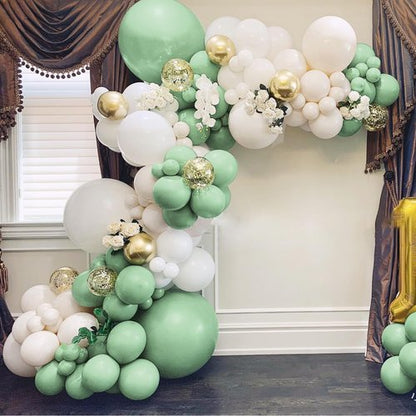 MOXMAY Green White Gold Balloon Garland Arch Kit, 160Pcs Latex Balloons Different Size Balloons 18 12 10 5 inch for Birthday Baby Shower Wedding Bridal Shower Party Decorations
