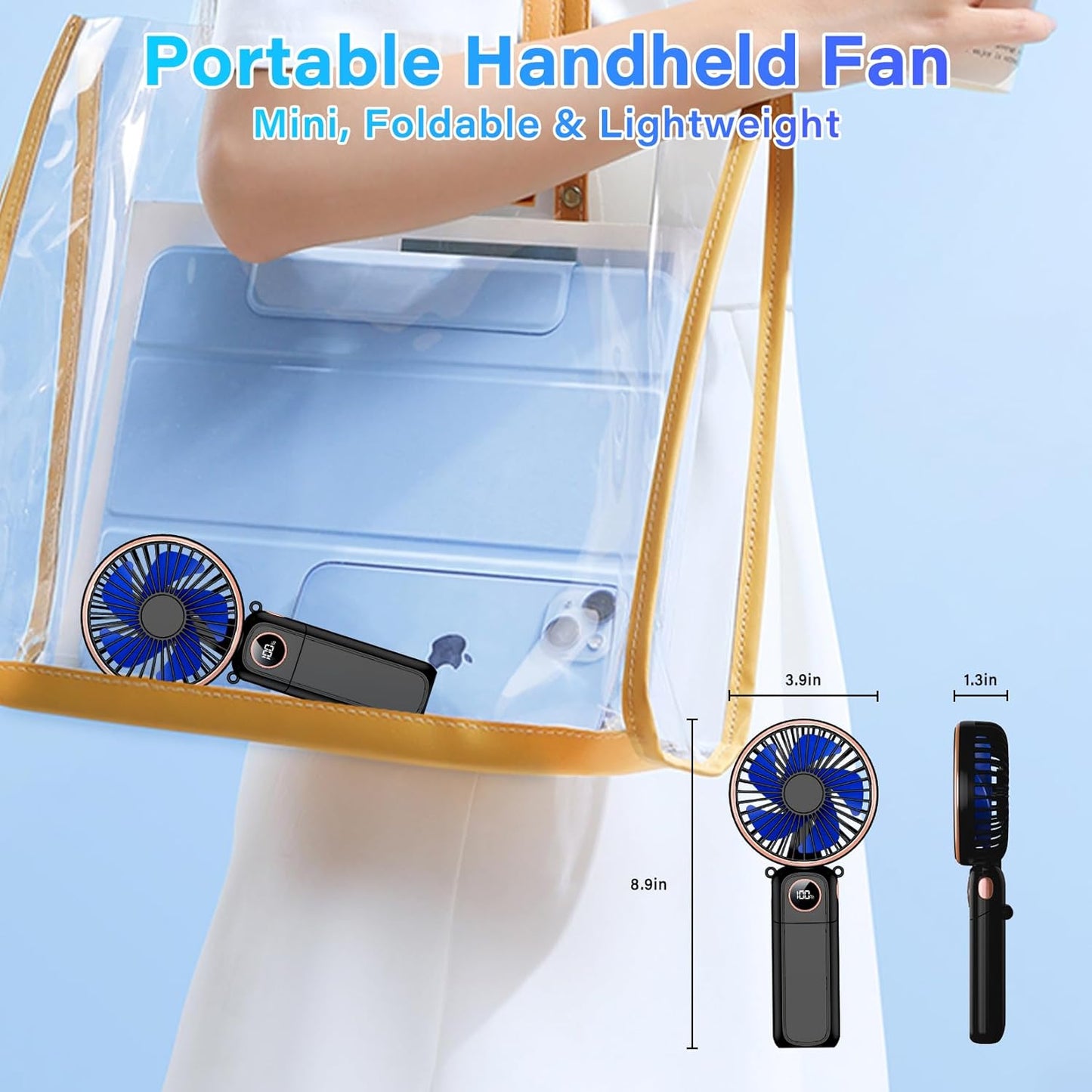 Skiennix Portable Handheld Fan - USB Rechargeable, 5200mAh Battery, 6 Speeds, LED Display, Perfect for Travel & Outdoor Use
