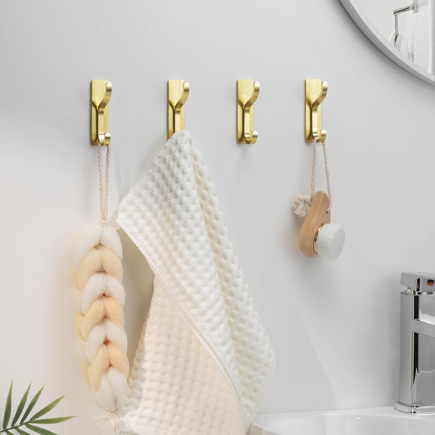 Pickpiff Adhesive Wall Coat Hooks - Heavy-Duty Metal Hangers for Towels, Bags, and Clothes - Gold, 4 Pack