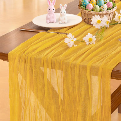 Socomi Gold Yellow Cheesecloth Table Runner - 120 Inch Boho Rustic Decor for Weddings & Events