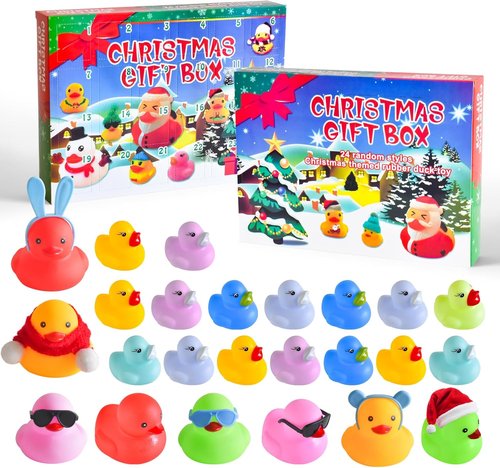 Christmas Advent Calendar Ducks by [Brand Name] - 24-Day Countdown Rubber Ducky Bath Toy for Kids