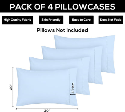 Utopia Bedding Queen Pillow Cases - Soft Brushed Microfiber - 4 Pack, Fade Resistant | Ice Blue 20x30 Inches