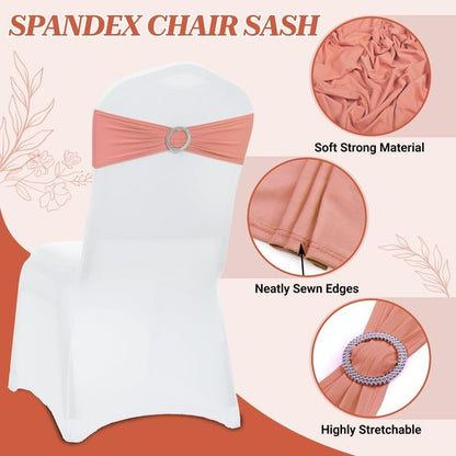 MDS Spandex Chair Sashes - Premium Stretch Covers with Buckle Slider for Weddings & Events | Coral Peach, Pack of 50