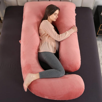 U-Shaped Pregnancy Pillow by [Brand Name] - 57" Full Body Support for Back, Legs & Belly | Velvet Pink