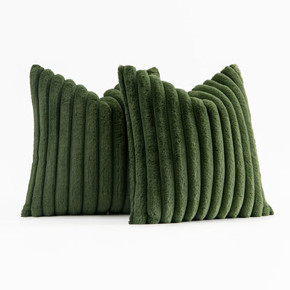 MIULEE Moss Green Throw Pillow Covers 20x20 Inch Set of 2 Soft Pillowcase with Velvet Back Faux Rabbit Fur Cushion Covers Decorative Home Decor for Couch Sofa Bedroom Livingroom