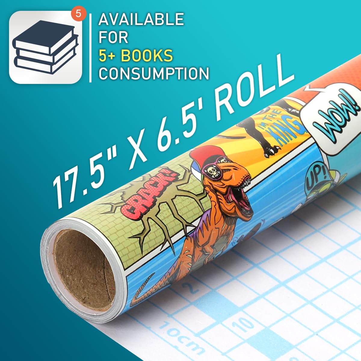 Peel and Stick Contact Paper Roll, 17.7 in x 6.5 ft Multicolor Self-Adhesive Book Cover Paper Protector, Dinosaur Pattern