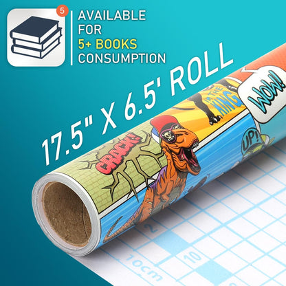 Peel and Stick Contact Paper Roll, 17.7 in x 6.5 ft Multicolor Self-Adhesive Book Cover Paper Protector, Dinosaur Pattern