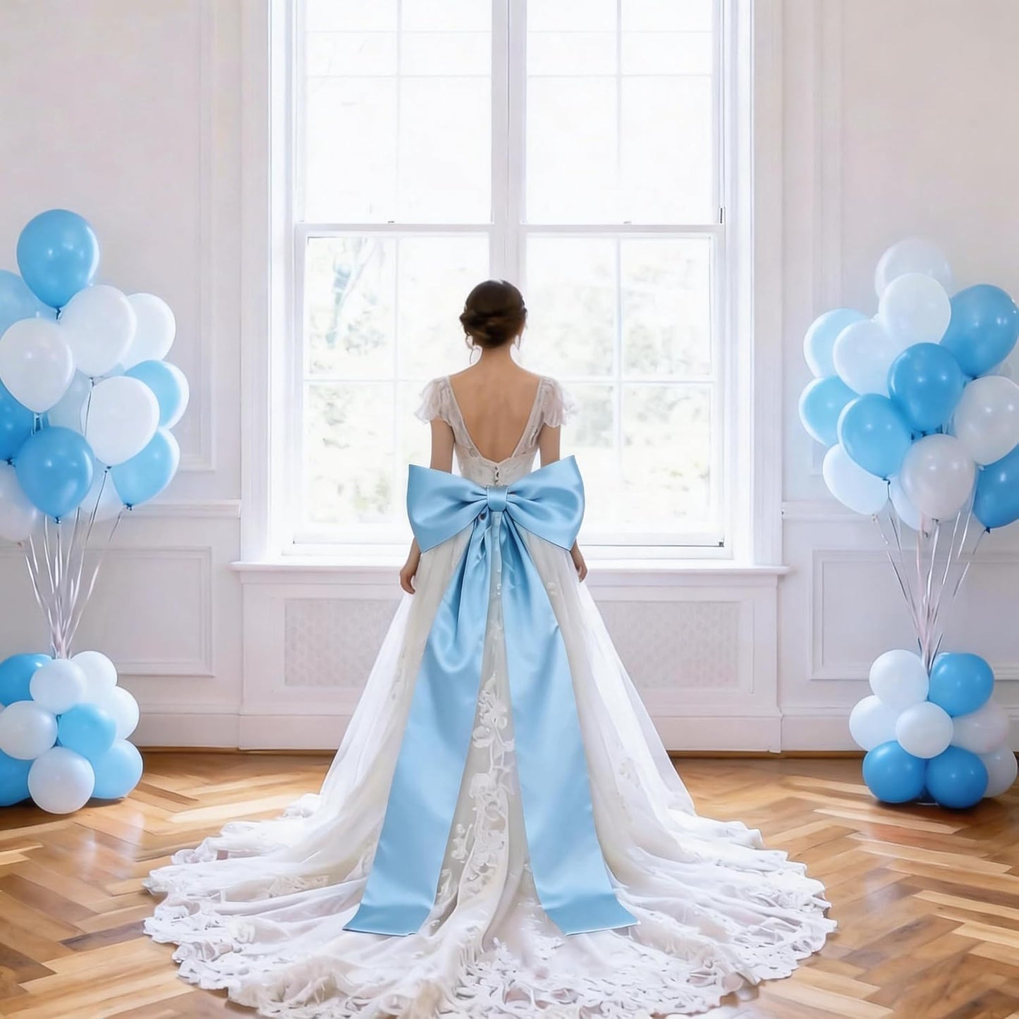 Skiennix Extra Long Satin Blue Bow - Elegant Wall Decor for Coquette Room | 70x20 Inch for Events