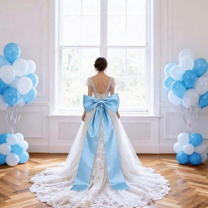 Skiennix Extra Long Satin Blue Bow - Elegant Wall Decor for Coquette Room | 70x20 Inch for Events