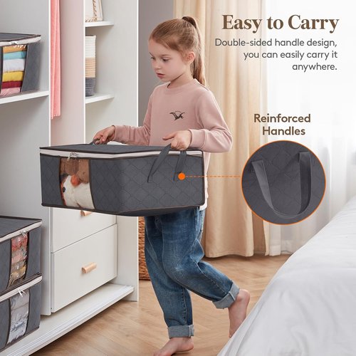 Lifewit 35L Clothes Storage Bins - Foldable Blanket Bags with Zippers & Clear Window | 4 Pack