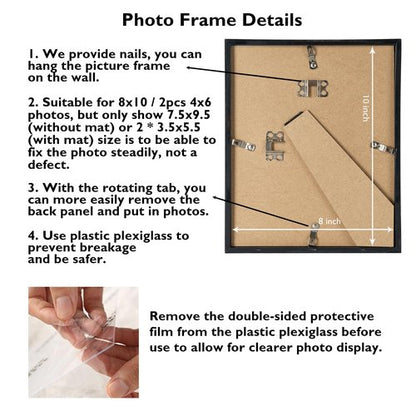 JCJMY 8x10 Picture Frame, 4x6 Collage Photo Frame, Display 2 Pcs 4x6 Photos or 8x10 Picture, Two Opening 4x6 Frame Collage for Wall Hanging or Tabletop, Lightweight 4 x 6 Double Picture Frame, Black
