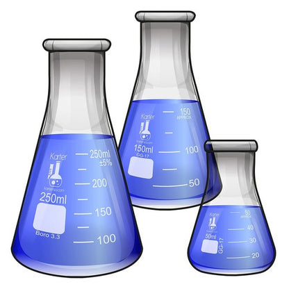 Karter Scientific Glass Erlenmeyer Flask Set - 3 Sizes: 50ml, 150ml, 250ml | Ideal for Experiments