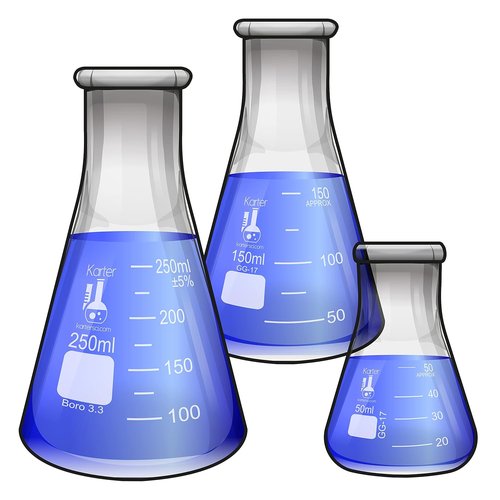 Karter Scientific Glass Erlenmeyer Flask Set - 3 Sizes: 50ml, 150ml, 250ml | Ideal for Experiments