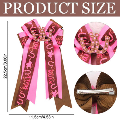 Umibow Western Cowgirl Hair Bows Clips - Cowboy Hat & Boot Design | Horseshoes Print, 2 Pcs Set