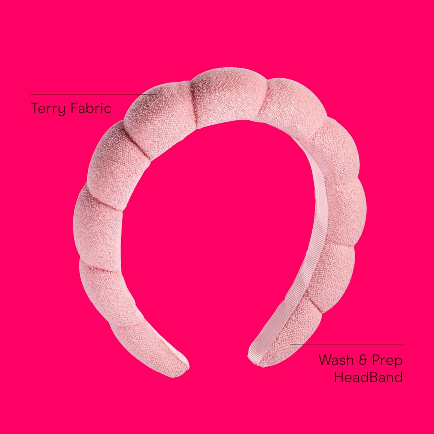Conair Spa Makeup Headband - Ultra-Absorbent Microfiber, Soft Terry Cloth, Pink Bubble Design