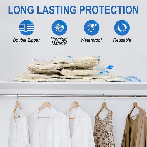 Fygrip Vacuum Storage Bags - Space-Saving Jumbo Seal Bags with Hand Pump for Clothing & Travel | 10-Pack