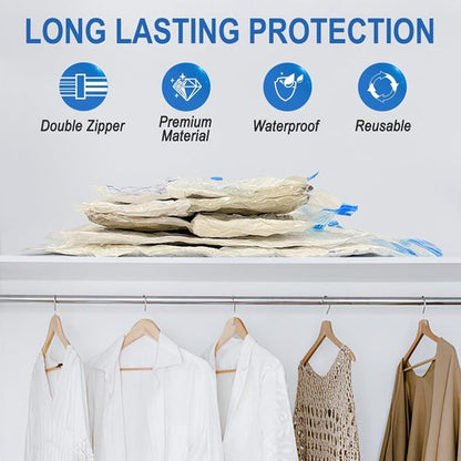 Fygrip Vacuum Storage Bags - Space-Saving Jumbo Seal Bags with Hand Pump for Clothing & Travel | 10-Pack