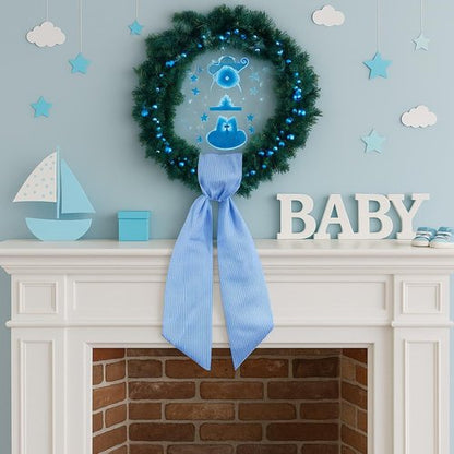 Blue Striped Wreath Sash - 5.12" Wide x 54.33" Long | Perfect for Baby Showers & Summer Weddings