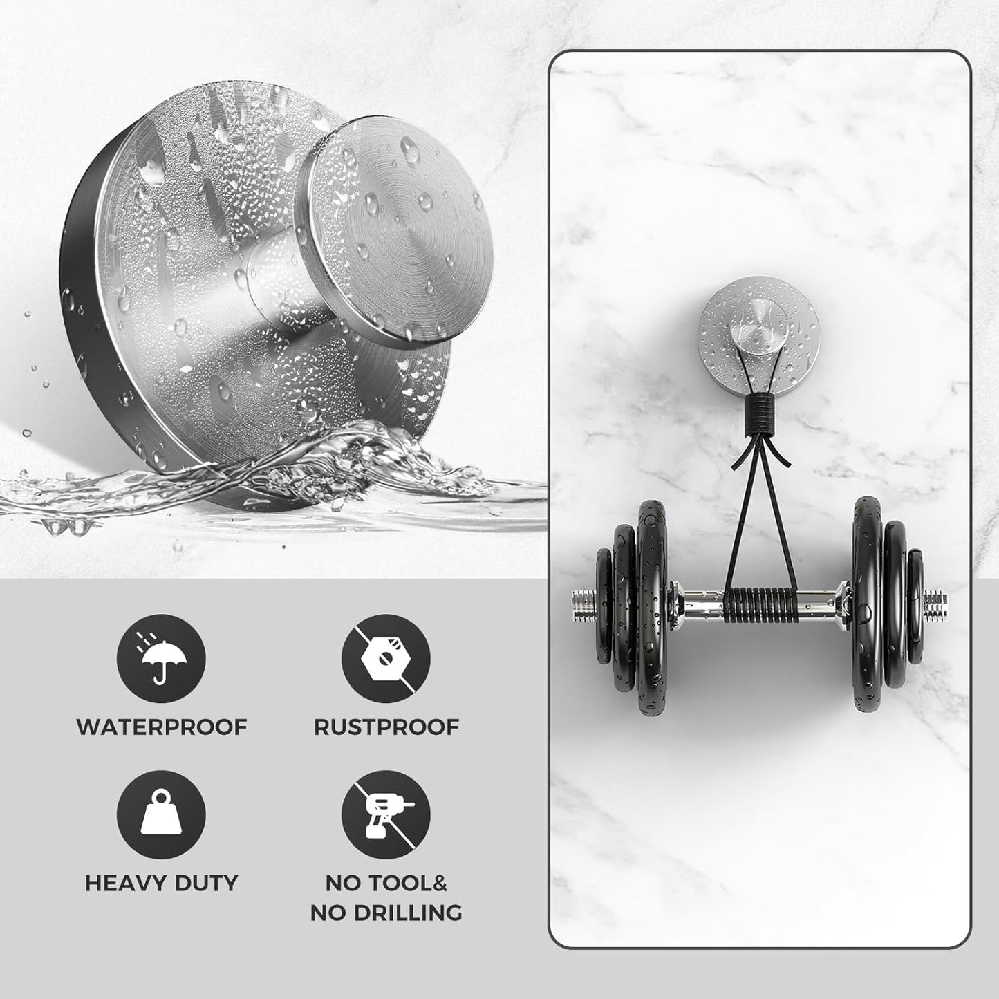 Skiennix Shower Hooks - Removable Suction Cup Design for Glass Windows | 4-Pack Silver
