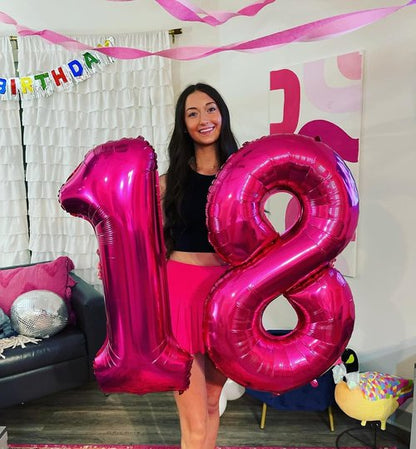 Hot Pink Number 18 Balloons - 40 Inch Birthday Decorations for 18-Year-Old Women | Party Supplies