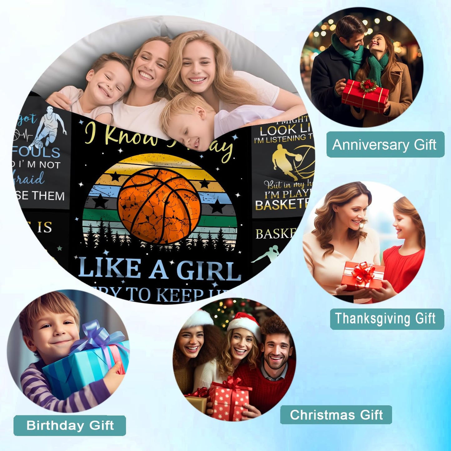 Norkobay Basketball Blanket Basketball Gifts for Boys Girls Teens,Cool Basketball Stuff Accessories,Best Basketball Coach Team Gifts for Basketball Lover Basketball Players 60"x50"