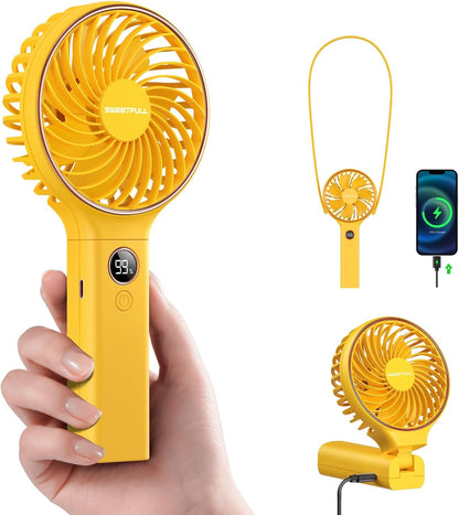 Sweetfull Handheld Portable Fan - 5000mAh Rechargeable Battery, 6 Speed Wind, LED Display | Mini Travel Essential