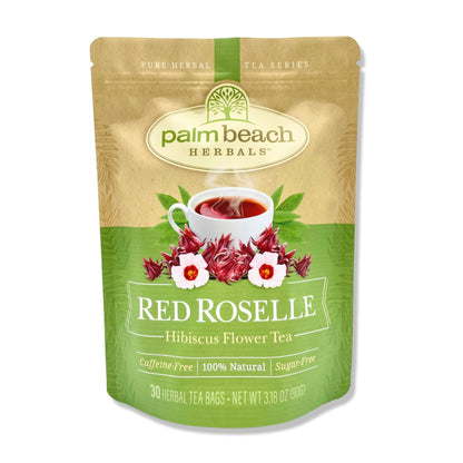 Red Roselle Hibiscus Flower Tea by Palm Beach Herbals, 30 Count Tea Bags, Caffeine-Free | Pure Herbal Tea Series