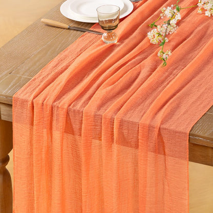 Orange Cheesecloth Table Runner 2-Pack | 120-Inch Boho Gauze for Rustic Wedding & Spring Decor
