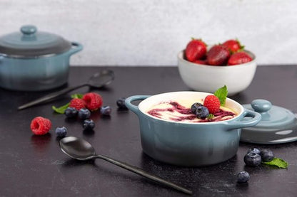 Kook Ceramic Mini Cocotte Set - 12 oz Individual Baking Ramekins with Lids & Handles | Oven & Microwave Safe, Stone Ombre, Set of 4