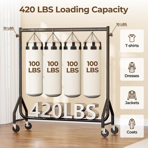 HYSEYY Heavy Duty Rolling Clothes Rack - 420 LBS Capacity, Portable Metal Garment Rack, Black, 48 Inches