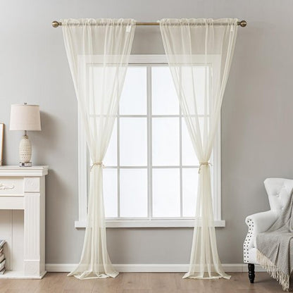 ABLUEN Natural Sheer Curtains 96 Inches Long, Privacy Semi Sheer Curtains for Living Room Bedroom, Light Filtering Rod Pocket Voile Window Drapes 2 Panels Set, Each 42" W x 96" L