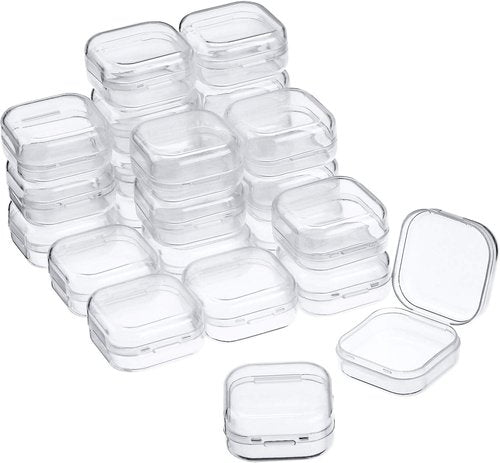 Clear Plastic Bead Storage Containers by [Brand Name] - 24 Packs with Hinged Lid for Crafts & Jewelry | 1.37 x 1.37 x 0.7 Inches