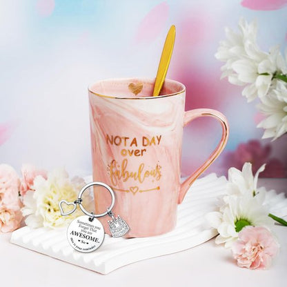 Jumway Not A Day Over Fabulous Mug Set - Funny Birthday Gift for Women | 14 Oz Ceramic Marble Design
