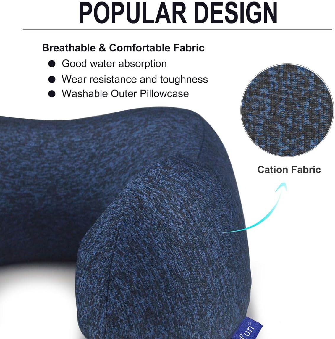 Napfun Travel Neck Pillow - Upgraded 100% Pure Memory Foam for Airplane Comfort | Portable Blue Headrest