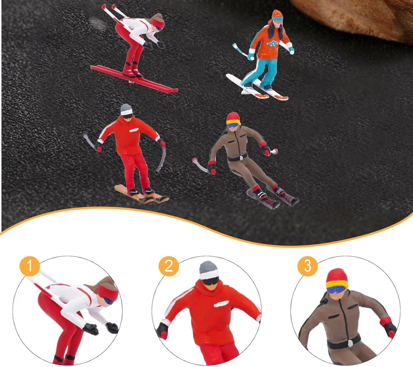 DYNWAVE Nordic Skiing Figures - 4Pcs 1/64 Scale Resin Models for DIY Fairy Garden & Railway Decor
