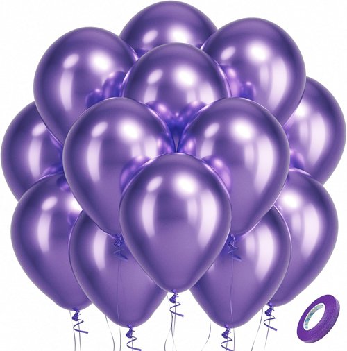 Bezente Metallic Purple Latex Party Balloons - 100 Pack of 12-Inch Chrome Balloons for Celebrations