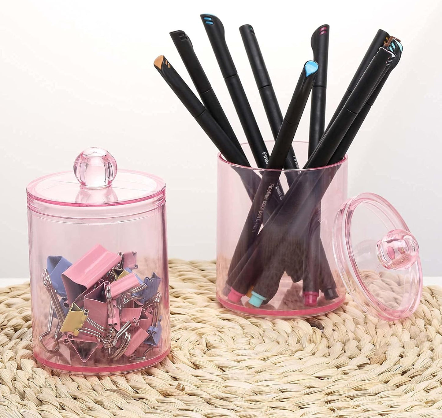 Tbestmax Qtip Holder - Stylish Pink Bathroom Canisters for Cotton Ball & Swab Storage | 10-Ounce 2-Pack