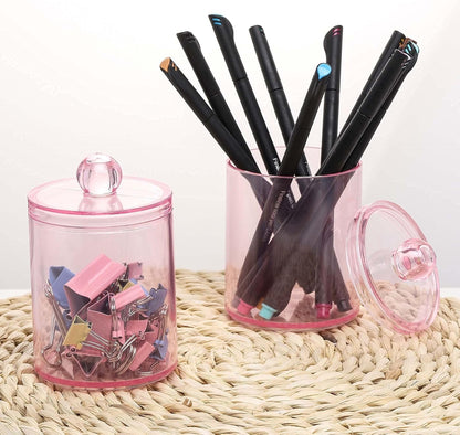 Tbestmax Qtip Holder - Stylish Pink Bathroom Canisters for Cotton Ball & Swab Storage | 10-Ounce 2-Pack