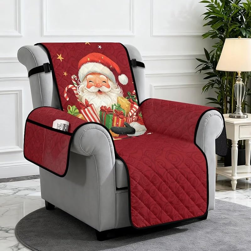 Red Santa Claus Recliner Armchair Cover - Fit Up To 60cm with Non-Slip Straps