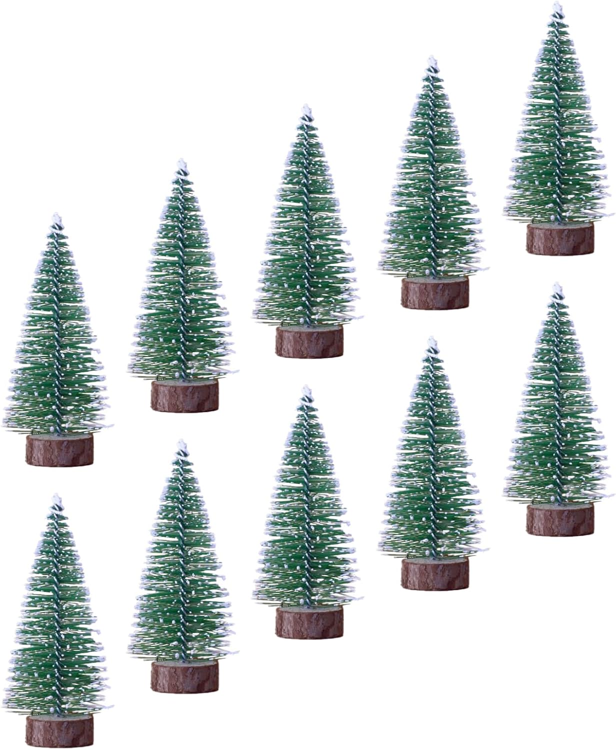 Skiennix 10-Pack Mini Christmas Bottle Brush Trees - 4-Inch Snowy Ornaments with Wooden Base for Festive Decor