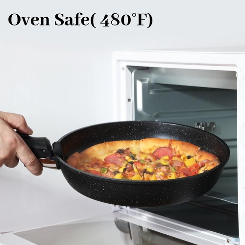 Cuisinluv 5PCS Pots and Pans Set Non Stick, Kitchen Cookware Sets with Detachable Handle, Ceramic Cookware Sets, Non Stick RV Cookware Cooking Set, Dishwasher ＆ Oven Safe, PFOA Free, Black