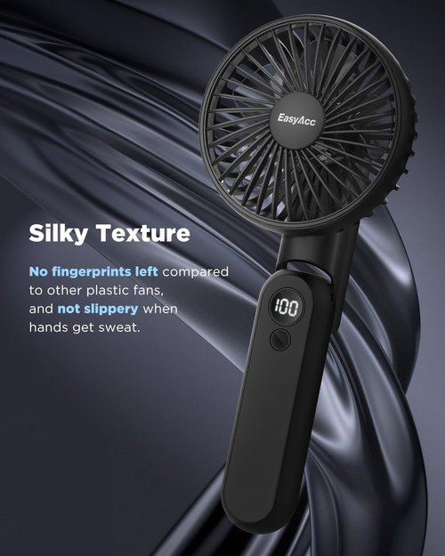 EasyAcc Portable Handheld Fan - Ultra Quiet 4000mAh Rechargeable Travel Fan | 5 Speed, Black