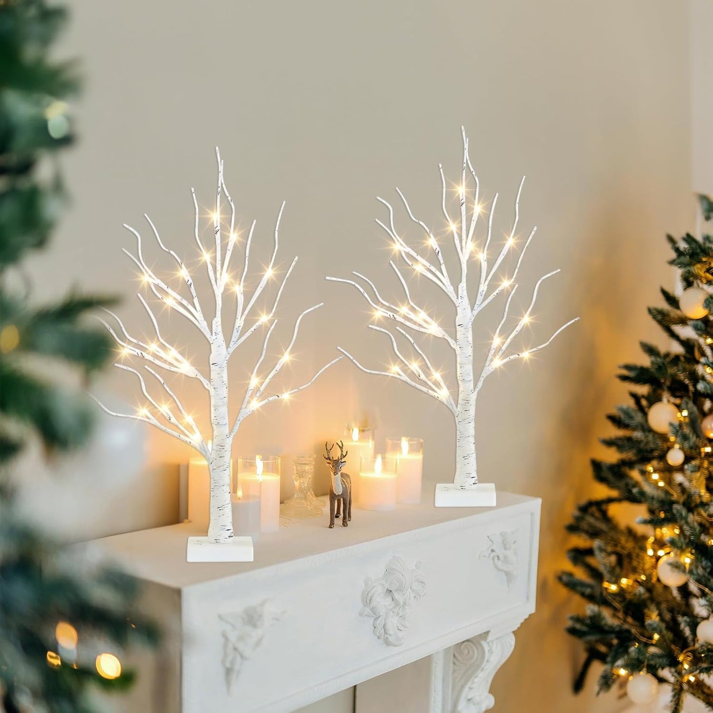 PEIDUO 2FT Birch Tree LED Light Decoration - Warm White Easter Table Lamp | Battery Powered, Timer (2PK)