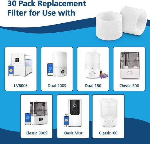 Levoit 30-Pack Humidifier Replacement Filters - Compatible with Classic160, Dual150, Dual200S & More