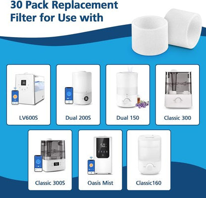 Levoit 30-Pack Humidifier Replacement Filters - Compatible with Classic160, Dual150, Dual200S & More