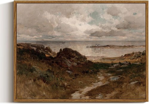 InSimSea Framed Canvas Wall Art - Vintage Coastal Landscape Decor | 12"x16" Prints for Living Room & Office