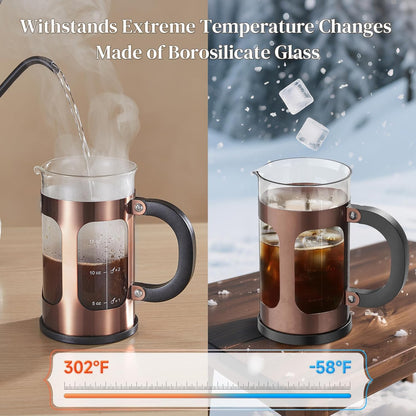 Veken French Press Coffee Maker - 21oz Heat Resistant Borosilicate Glass | Stainless Steel Brewer for Travel & Camping