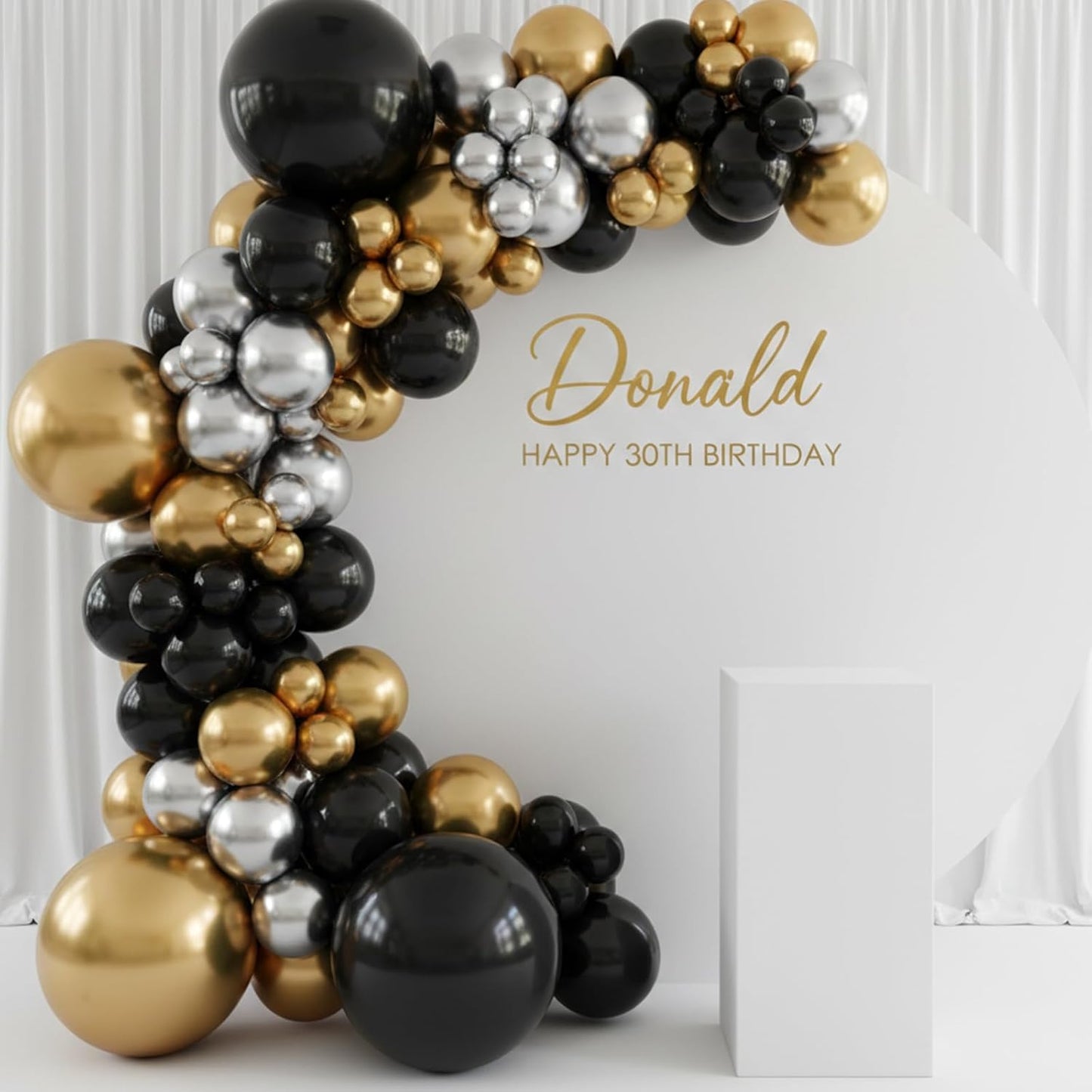 RUBFAC Black and Gold Balloons - 129-Piece Latex Garland Kit for Weddings, Graduations & Birthdays